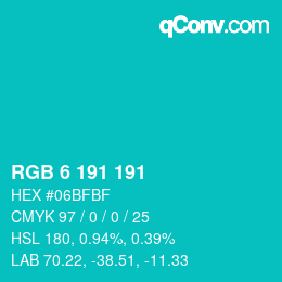 Color code: RGB 6 191 191 | qconv.com
