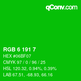 Color code: RGB 6 191 7 | qconv.com