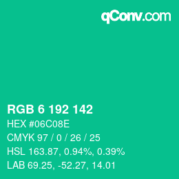 カラーコード: RGB 6 192 142 | qconv.com