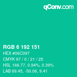 Color code: RGB 6 192 151 | qconv.com
