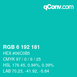 カラーコード: RGB 6 192 181 | qconv.com