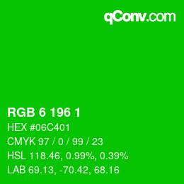 カラーコード: RGB 6 196 1 | qconv.com
