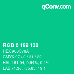 Color code: RGB 6 199 138 | qconv.com