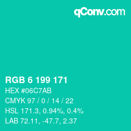 カラーコード: RGB 6 199 171 | qconv.com