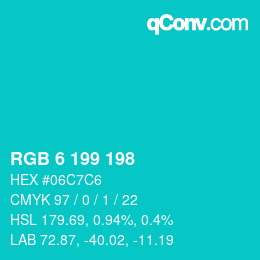 Color code: RGB 6 199 198 | qconv.com