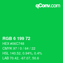 Color code: RGB 6 199 72 | qconv.com