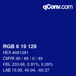 Color code: RGB 6 19 129 | qconv.com