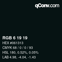 Color code: RGB 6 19 19 | qconv.com