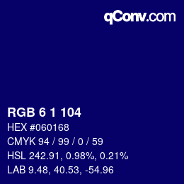 Color code: RGB 6 1 104 | qconv.com