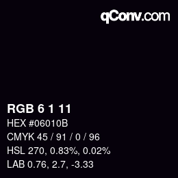 Color code: RGB 6 1 11 | qconv.com
