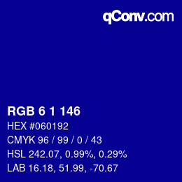 Color code: RGB 6 1 146 | qconv.com