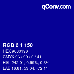 カラーコード: RGB 6 1 150 | qconv.com