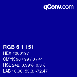 Color code: RGB 6 1 151 | qconv.com