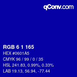 Color code: RGB 6 1 165 | qconv.com