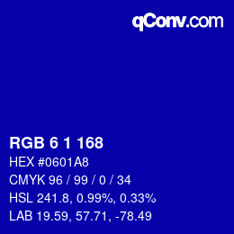 カラーコード: RGB 6 1 168 | qconv.com
