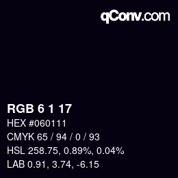 カラーコード: RGB 6 1 17 | qconv.com