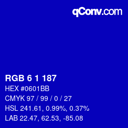 Farbcode: RGB 6 1 187 | qconv.com