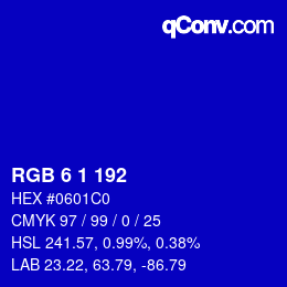 Color code: RGB 6 1 192 | qconv.com