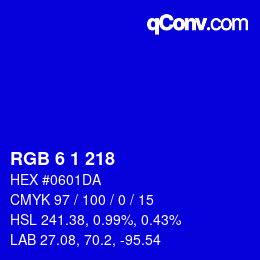 カラーコード: RGB 6 1 218 | qconv.com