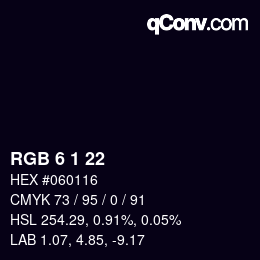 カラーコード: RGB 6 1 22 | qconv.com