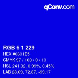 カラーコード: RGB 6 1 229 | qconv.com