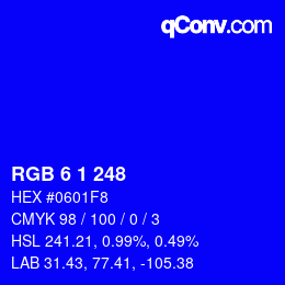 Color code: RGB 6 1 248 | qconv.com