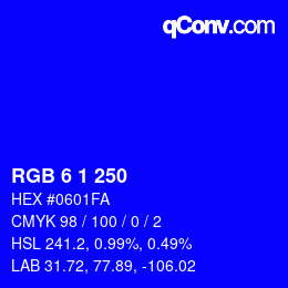 Color code: RGB 6 1 250 | qconv.com