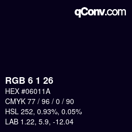カラーコード: RGB 6 1 26 | qconv.com