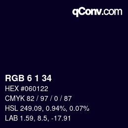 カラーコード: RGB 6 1 34 | qconv.com