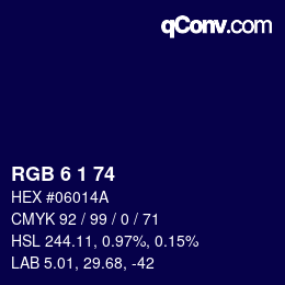 Color code: RGB 6 1 74 | qconv.com