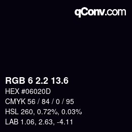 カラーコード: RGB 6 2.2 13.6 | qconv.com