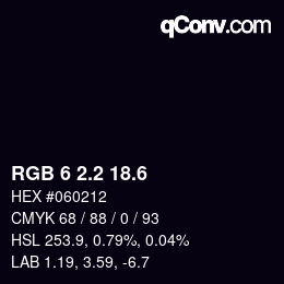カラーコード: RGB 6 2.2 18.6 | qconv.com