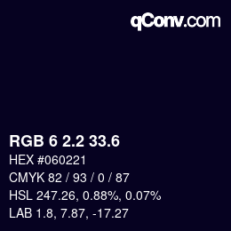 カラーコード: RGB 6 2.2 33.6 | qconv.com