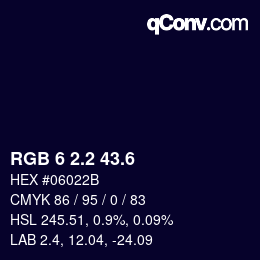 カラーコード: RGB 6 2.2 43.6 | qconv.com