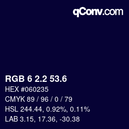 カラーコード: RGB 6 2.2 53.6 | qconv.com