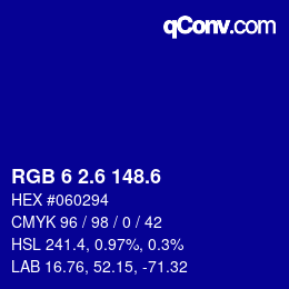 カラーコード: RGB 6 2.6 148.6 | qconv.com