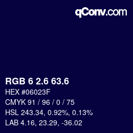 カラーコード: RGB 6 2.6 63.6 | qconv.com