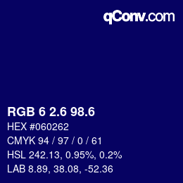 カラーコード: RGB 6 2.6 98.6 | qconv.com