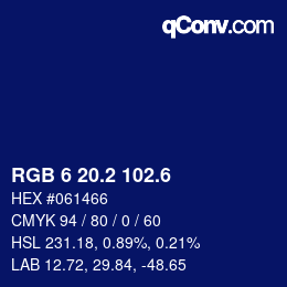 カラーコード: RGB 6 20.2 102.6 | qconv.com
