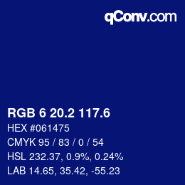 カラーコード: RGB 6 20.2 117.6 | qconv.com