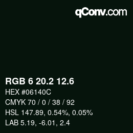 カラーコード: RGB 6 20.2 12.6 | qconv.com