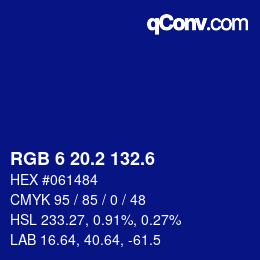 カラーコード: RGB 6 20.2 132.6 | qconv.com