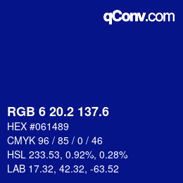 カラーコード: RGB 6 20.2 137.6 | qconv.com