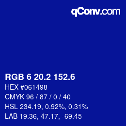 カラーコード: RGB 6 20.2 152.6 | qconv.com