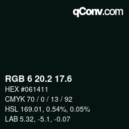 カラーコード: RGB 6 20.2 17.6 | qconv.com