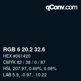 カラーコード: RGB 6 20.2 32.6 | qconv.com