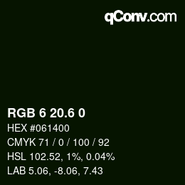 カラーコード: RGB 6 20.6 0 | qconv.com