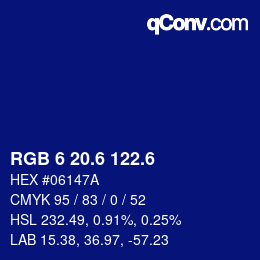 カラーコード: RGB 6 20.6 122.6 | qconv.com