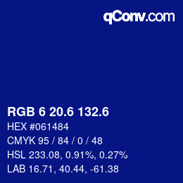 カラーコード: RGB 6 20.6 132.6 | qconv.com