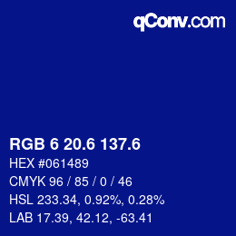 カラーコード: RGB 6 20.6 137.6 | qconv.com